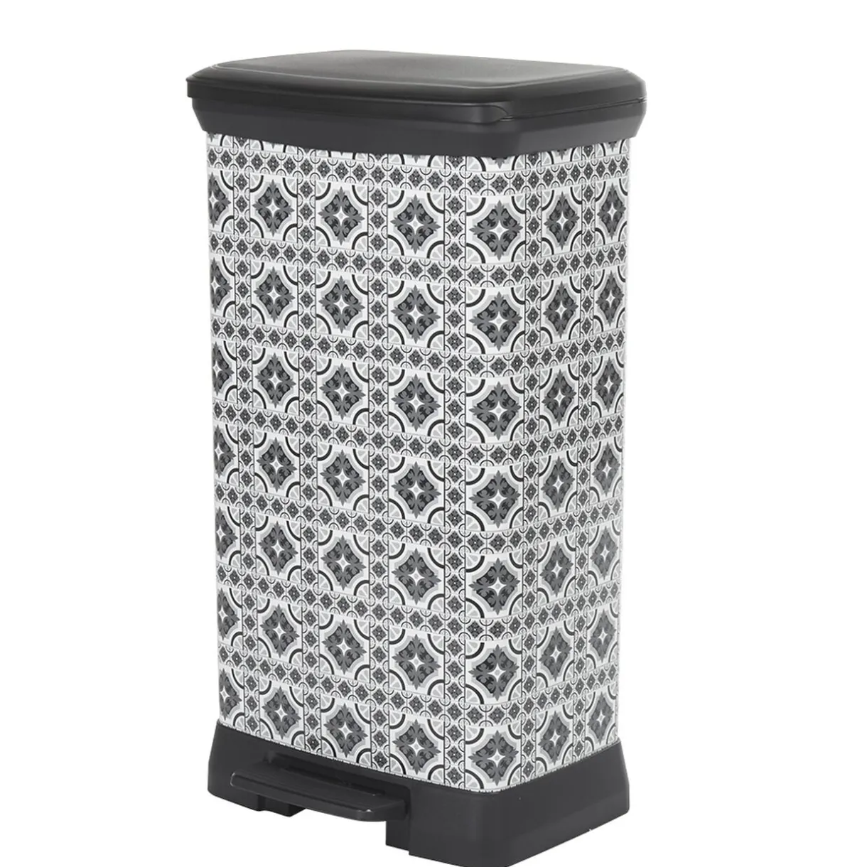 Poubelle à pédale motif carreau de ciment gris et blanc 50 L < Gifi New