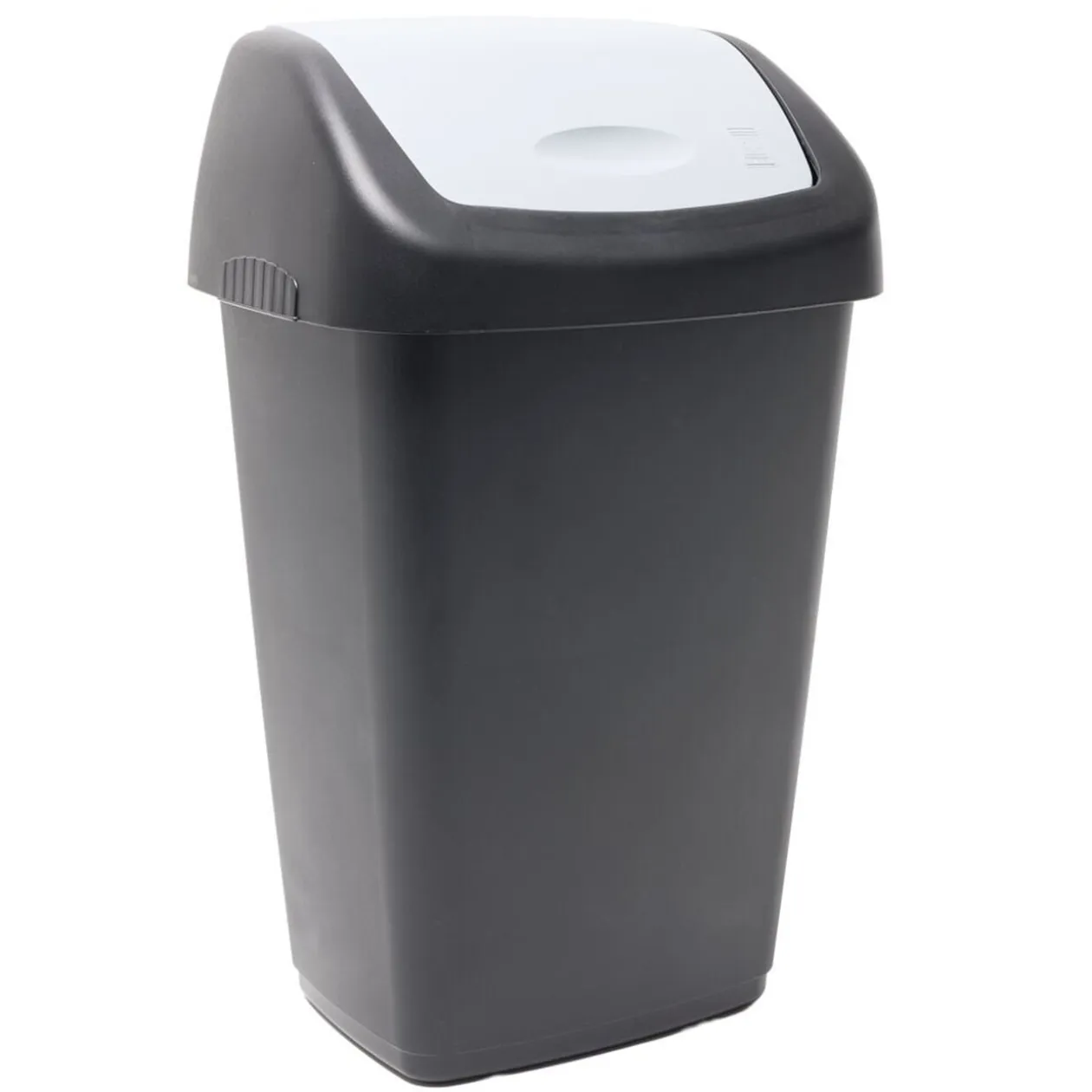 Poubelle à rabat 15L plastique noire couvercle gris 29x23xH47cm
