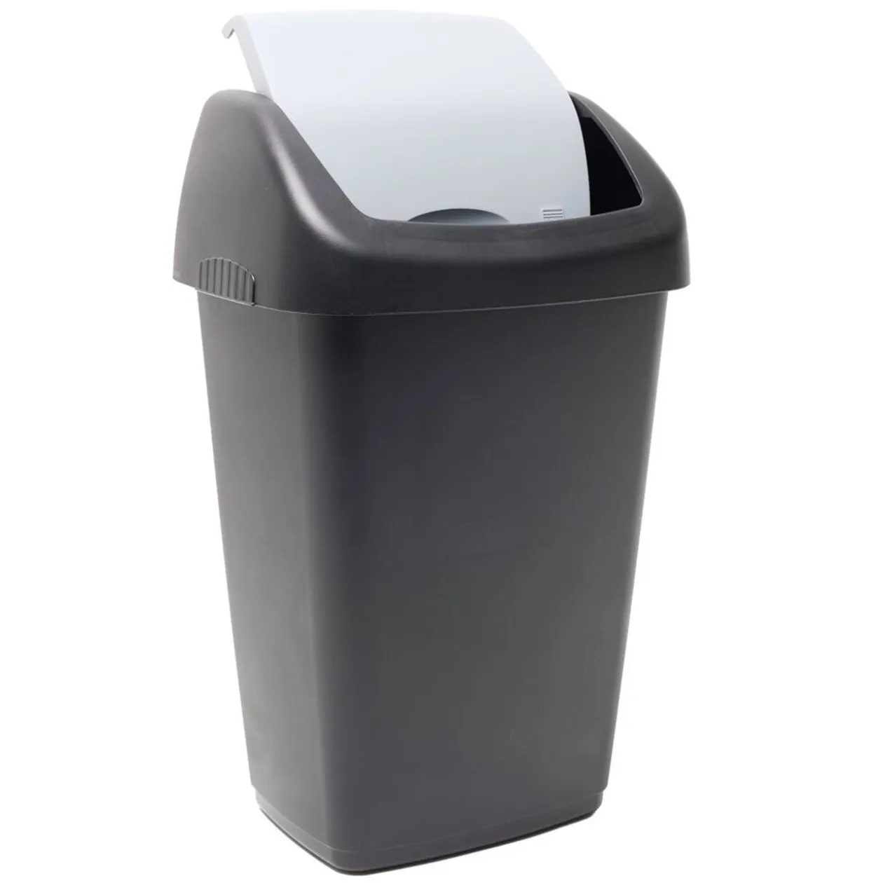 Poubelle à rabat 15L plastique noire couvercle gris 29x23xH47cm