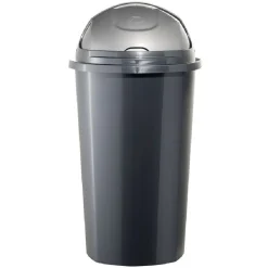 Poubelle à rabat plastique noir gris 50L