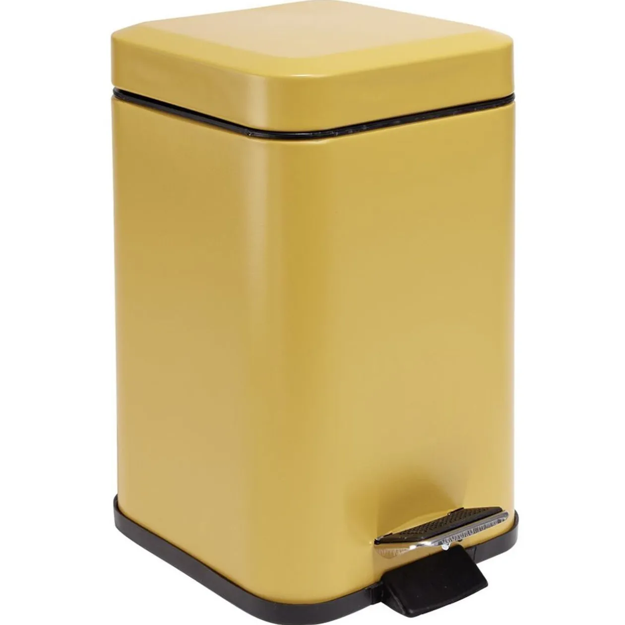 Poubelle salle de bain carré à pédale métal jaune 16x16xH25,5cm 3L