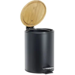 Poubelle salle de bain métal et bambou 3L noir < Gifi Discount