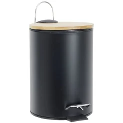 Poubelle salle de bain métal et bambou 3L noir < Gifi Discount