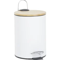 Poubelle salle de bain métal et bambou blanc < Gifi Best
