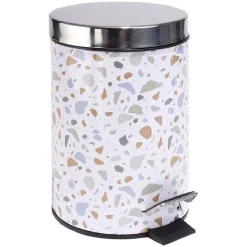 Poubelle salle de bain à pédale métal terrazzo blanc bleu marron 3L < Gifi Outlet