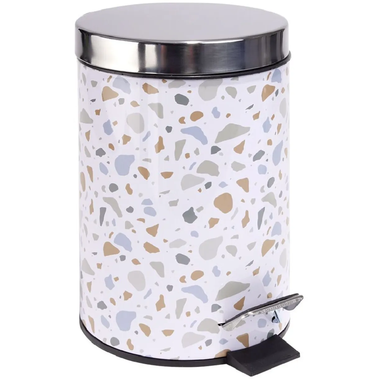 Poubelle salle de bain à pédale métal terrazzo blanc bleu marron 3L < Gifi Outlet