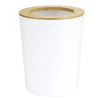 Poubelle salle de bain ronde en bambou et plastique blanc Ø19,5xH24,5cm < Gifi Best