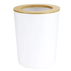 Poubelle salle de bain ronde en bambou et plastique blanc Ø19,5xH24,5cm < Gifi Best