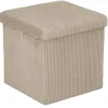 Pouf coffre Clara carré velours côtelé beige 38x38xH38cm