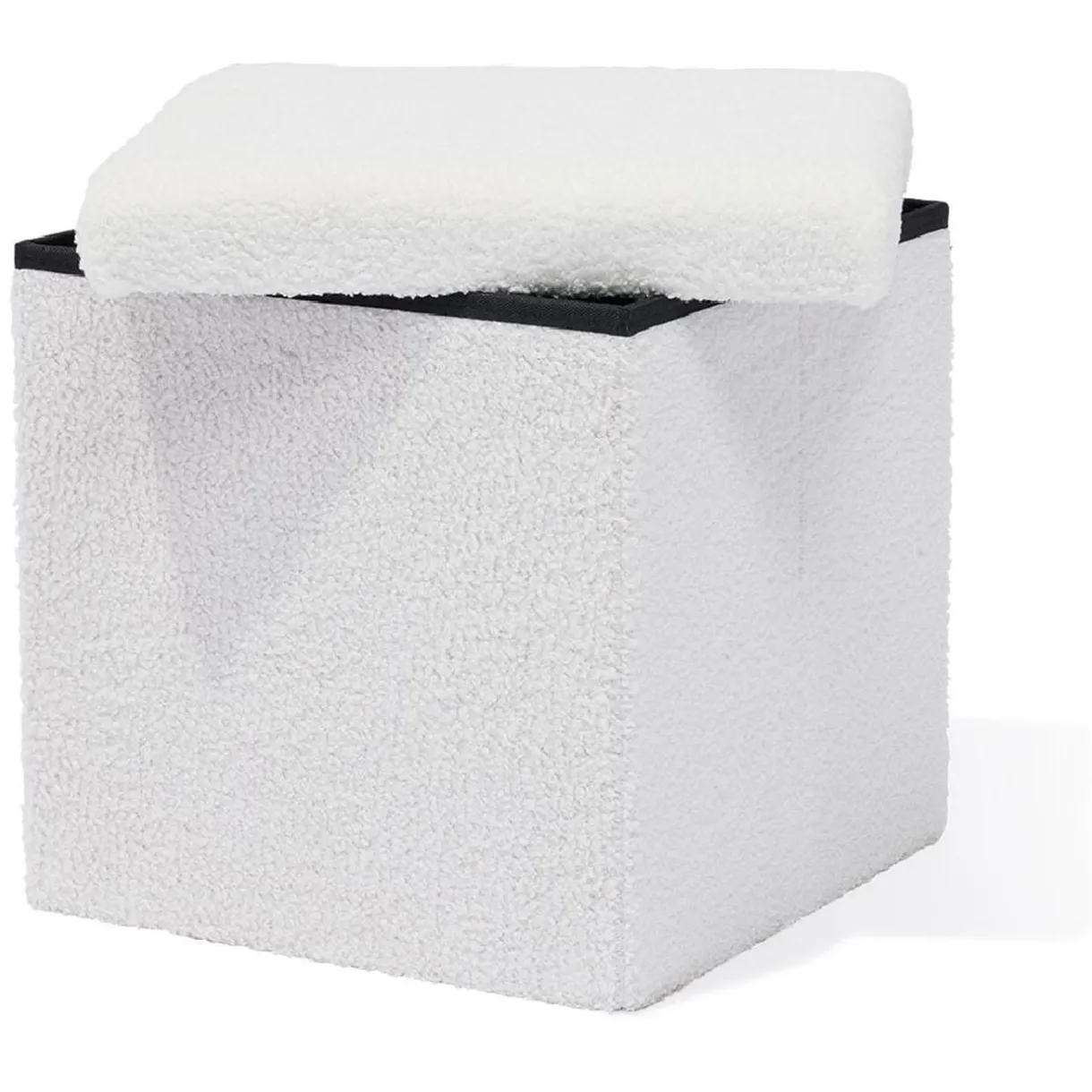 Pouf coffre Clara décor laine bouclée Blanc - L38xP38xH38 cm < Gifi New