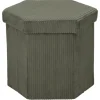 Pouf coffre Clara hexagonal velours côtelé vert kaki 44x39xH39cm