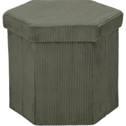 Pouf coffre Clara hexagonal velours côtelé vert kaki 44x39xH39cm