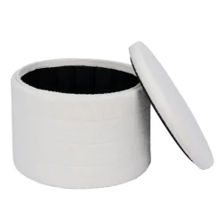 Pouf coffre de rangement rond blanc tissu bouclette Clara Ø56xH40cm