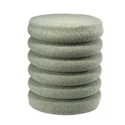 Pouf curly Clara rond effet laine bouclée vert kaki Ø38xH42cm