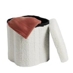 Pouf de rangement 8,8L laine bouclée beige 25x25xH26,5cm < Gifi Outlet