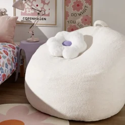 Pouf poire Clara effet laine bouclée blanc Ø92xH61cm