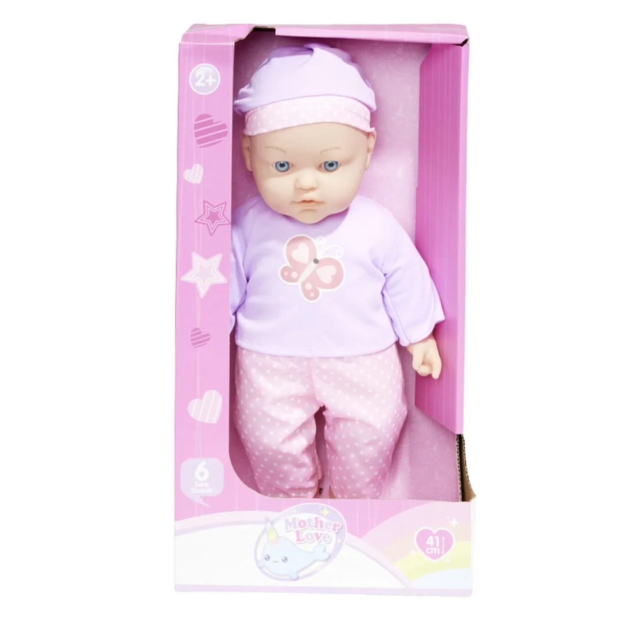 Poupon qui parle rose et violet 6 sons - 2 modèles