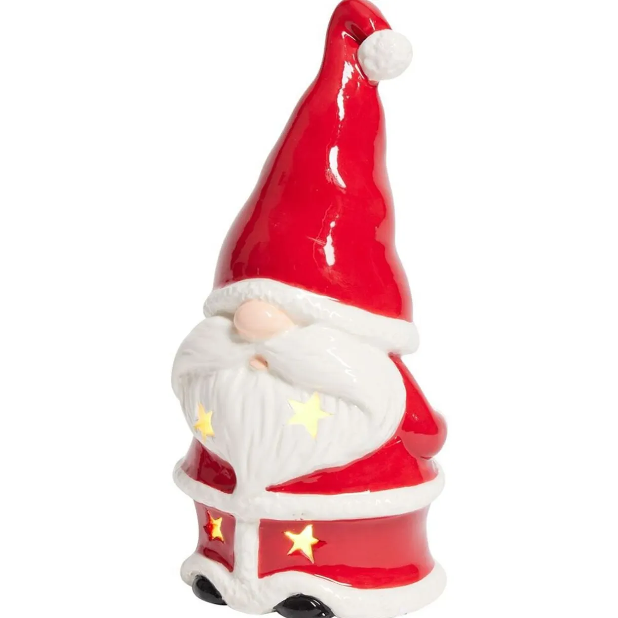 Père Noël lumineux 1LED céramique rouge et blanc H15,5cm < Gifi Sale