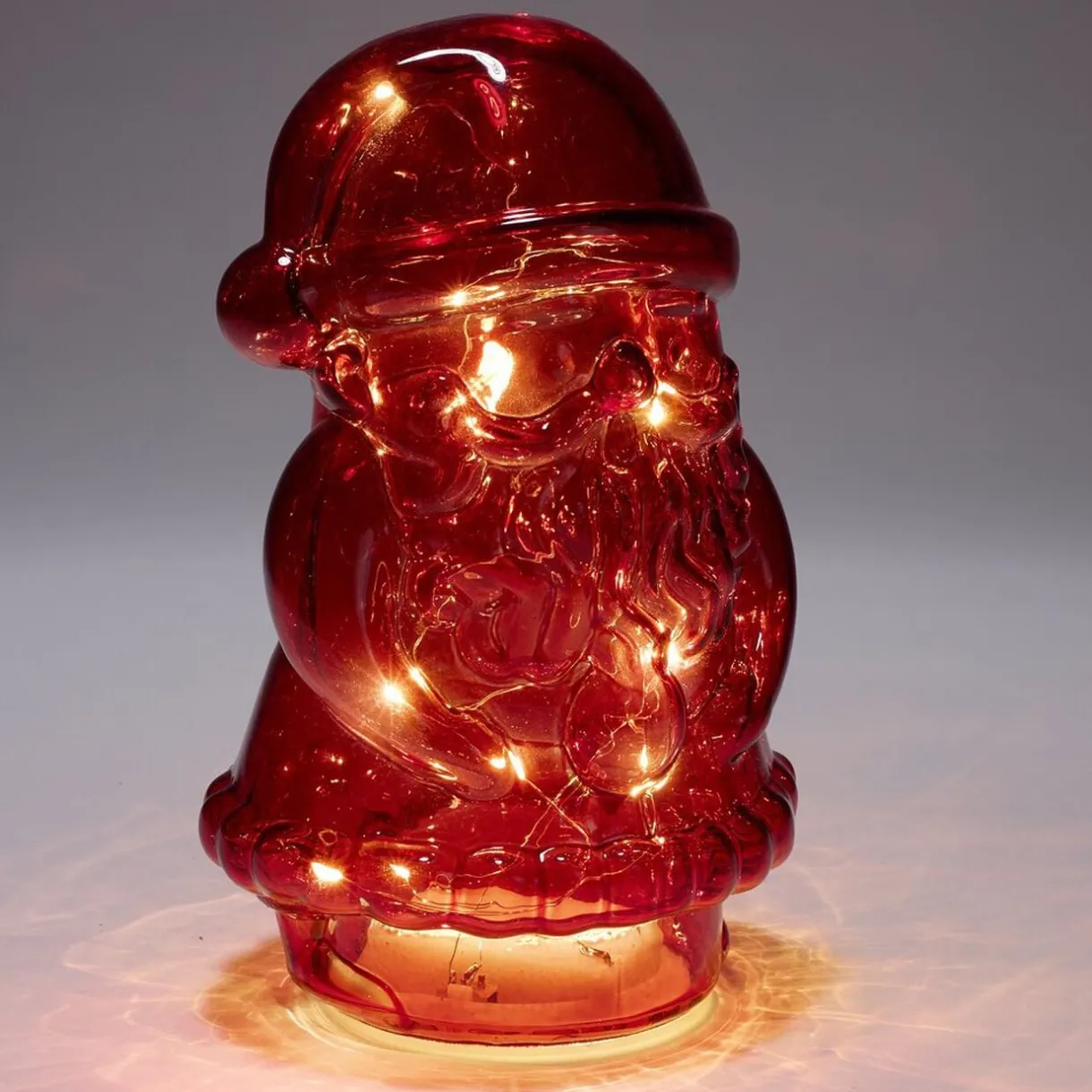 Père Noël à poser LED lumineux en verre rouge 13x11xH20cm < Gifi Outlet
