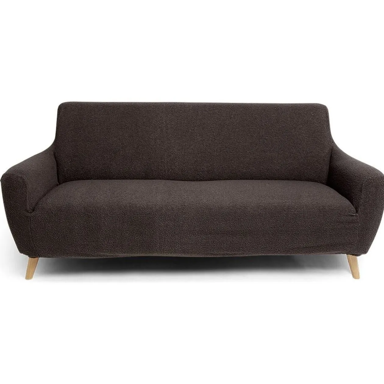 Protège canapé extensible 3 places L195-230cm effet laine bouclée gris foncé