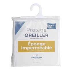 Protège oreiller éponge imperméable anti-tâches blanc 50x70cm