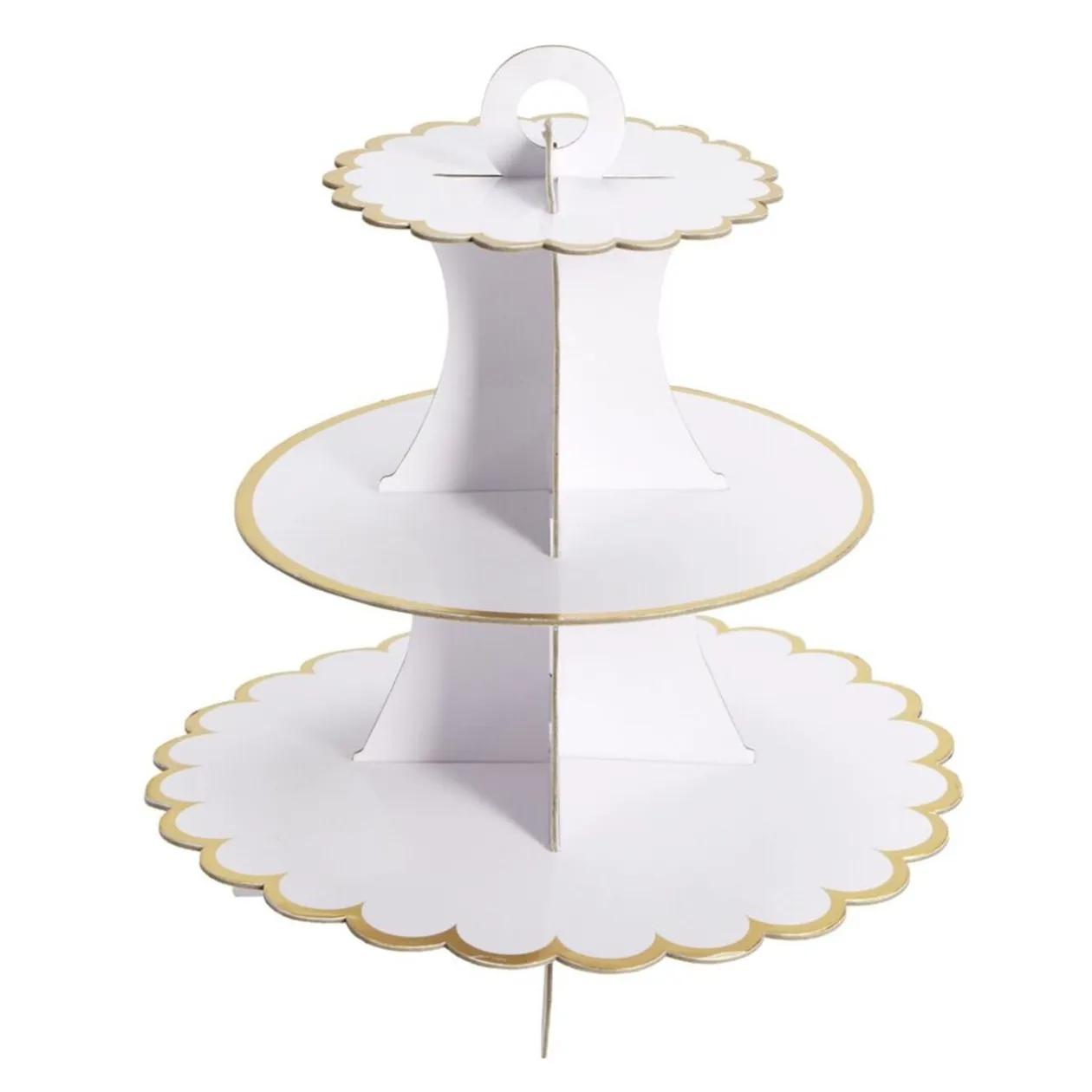 Présentoir à gâteau carton blanc rebord doré Ø30xH32,5cm
