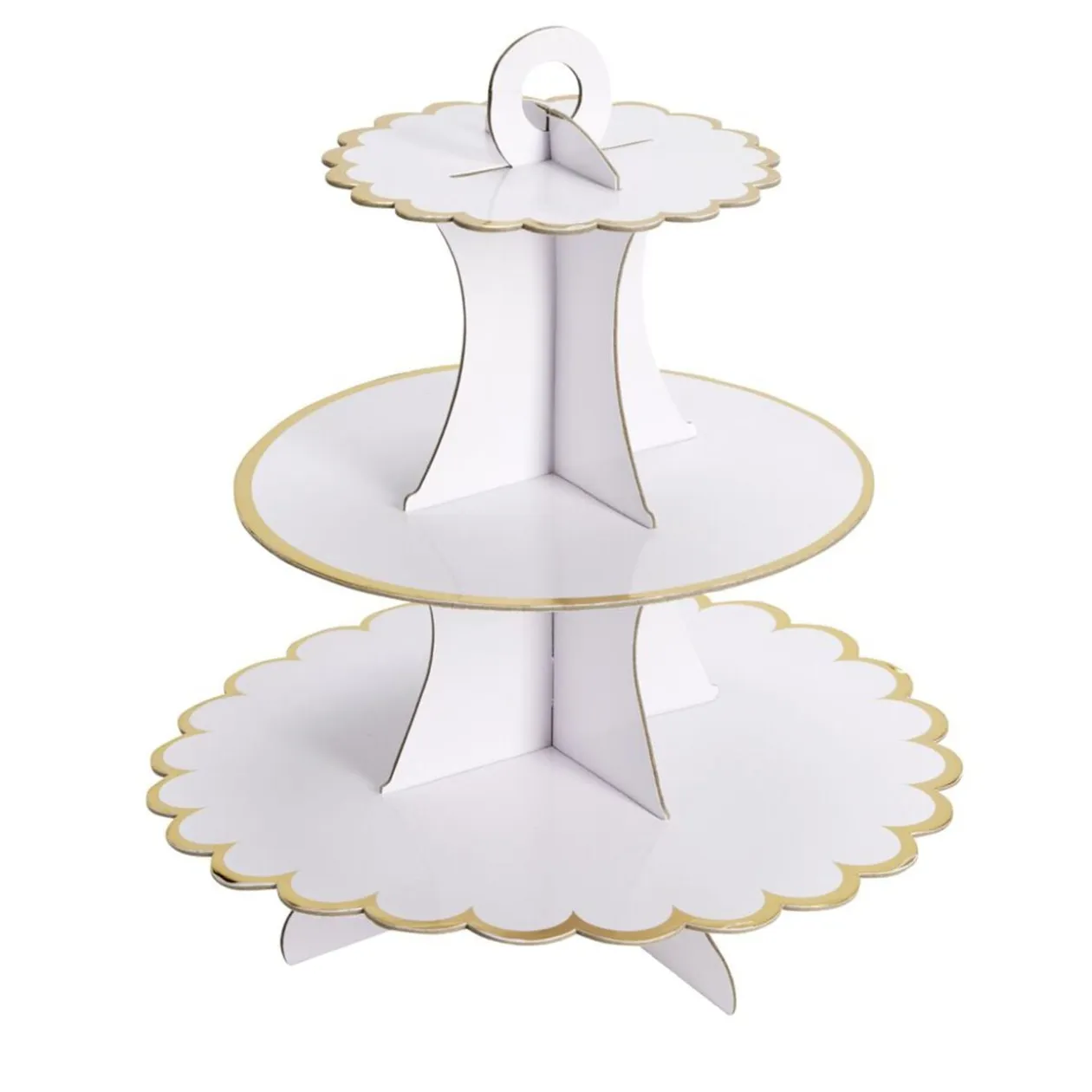 Présentoir à gâteau carton blanc rebord doré Ø30xH32,5cm