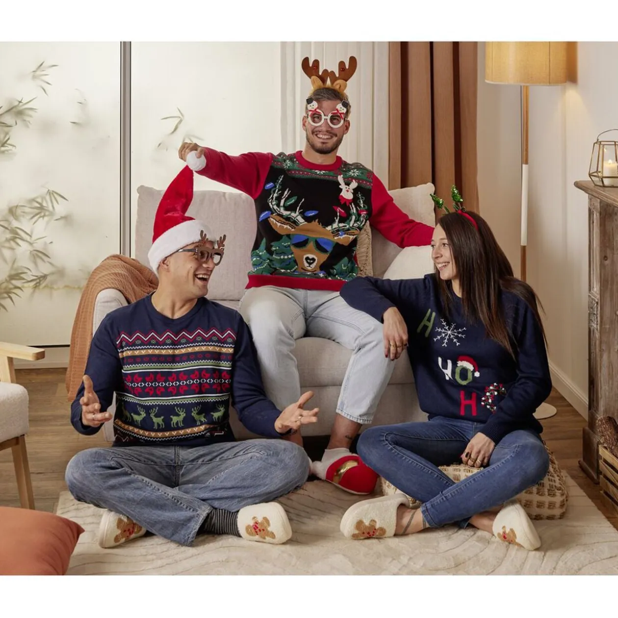 Pull de Noël adulte tricot motif traditionnel S/M ou L/XL