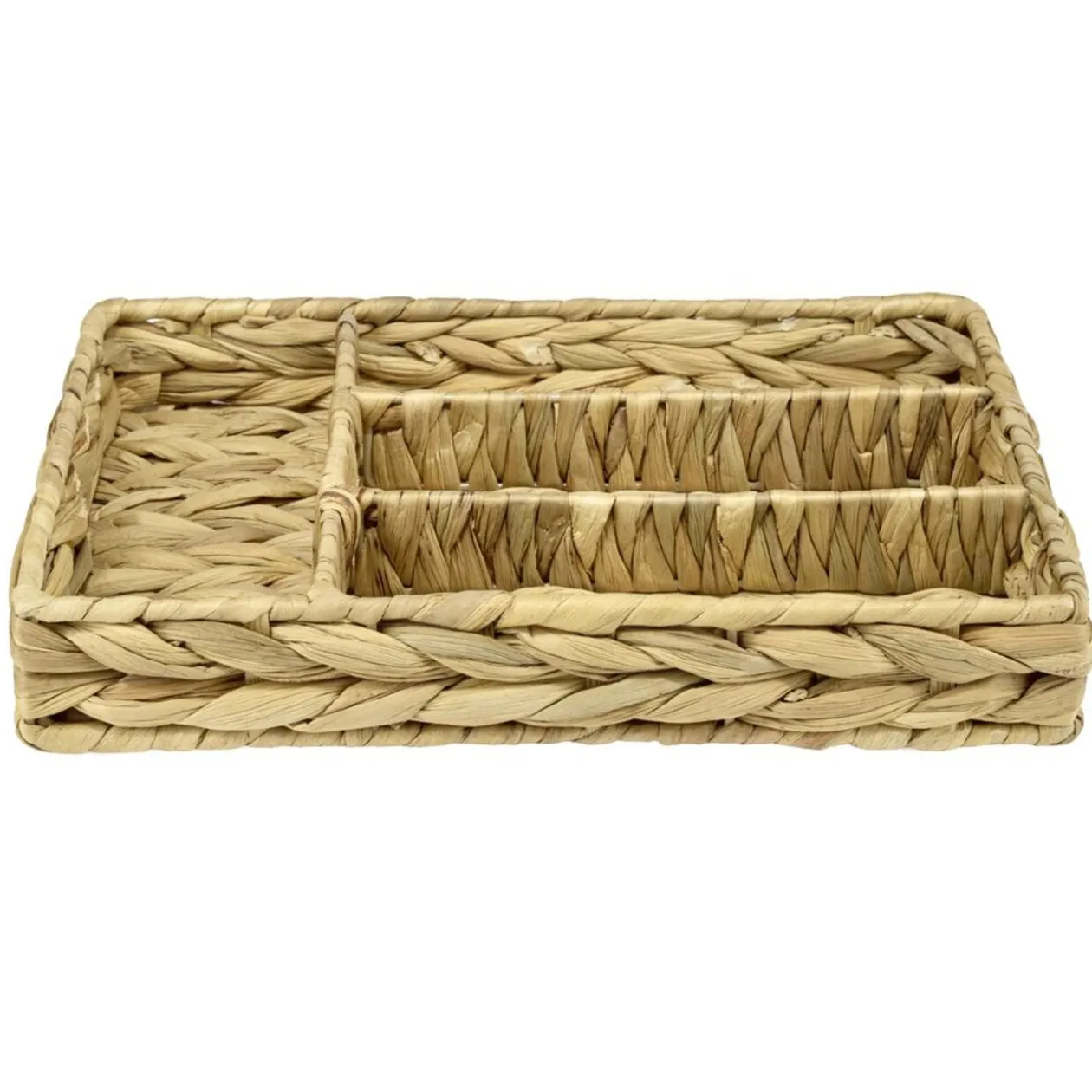 Range-couverts 4 compartiments jacinthe d'eau tressée naturelle 34x24xH5,5cm