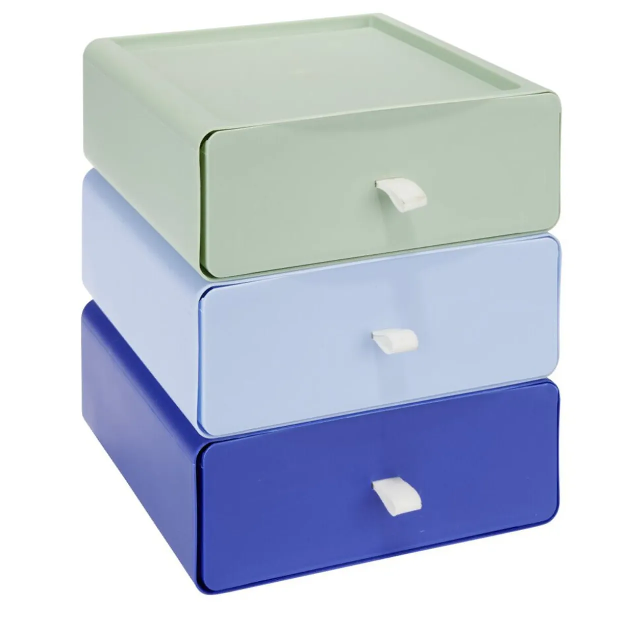 Rangement bureau 3 tiroirs verticaux plastique bleu et vert L19xP20xH22cm