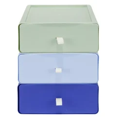 Rangement bureau 3 tiroirs verticaux plastique bleu et vert L19xP20xH22cm