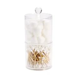 Rangement cosmétique plastique transparent avec coton et coton tige bambou Ø10xH19cm < Gifi Hot