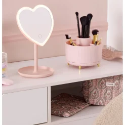 Rangement cosmétique rotatif plastique rose Ø15xH12,5cm < Gifi Discount