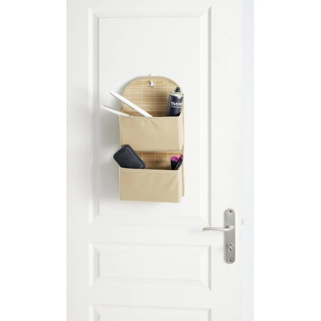 Rangement de porte à suspendre bambou et tissu 2 compartiments 25x9xH49cm