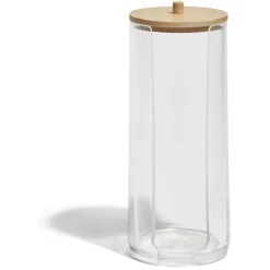 Rangement pour coton plastique transparent et bambou H20cm