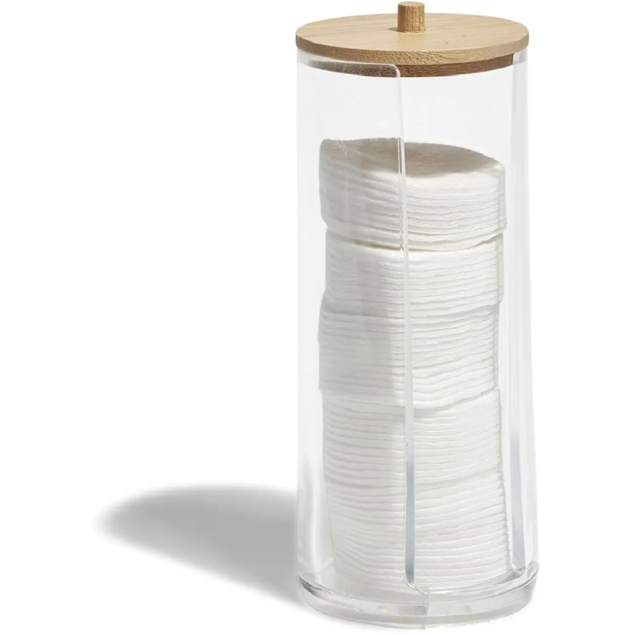 Rangement pour coton plastique transparent et bambou H20cm