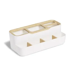 Rangement salle de bain bambou et plastique blanc < Gifi New