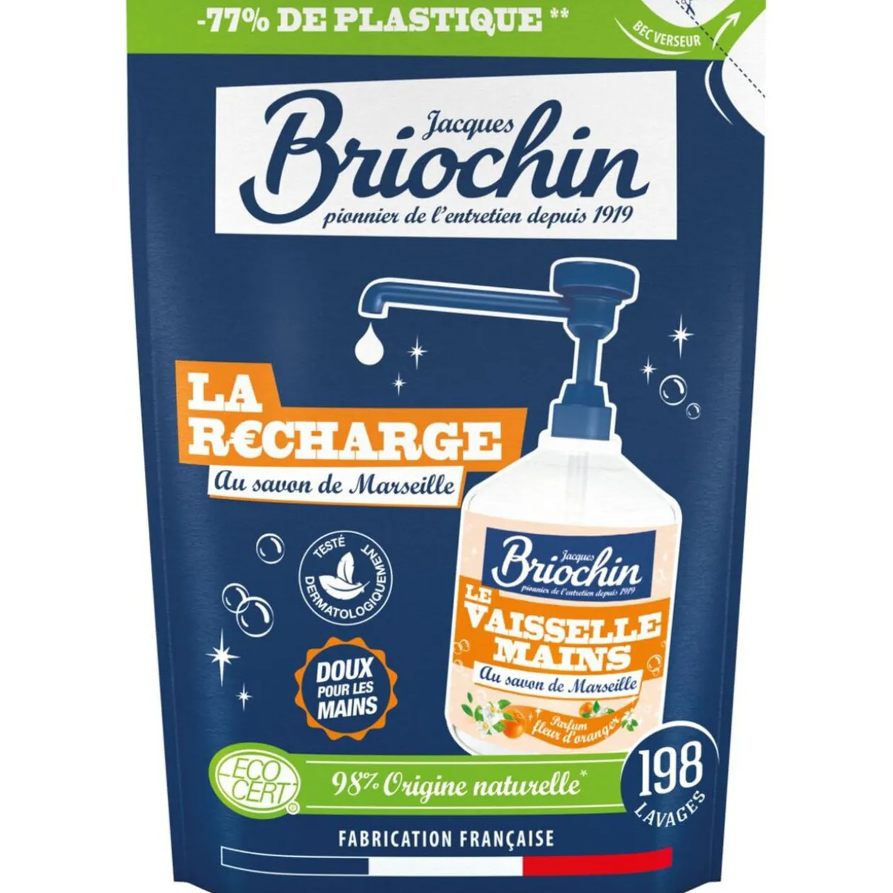 Recharge savon de marseille liquide vaisselle et mains 198 lavages 450ml