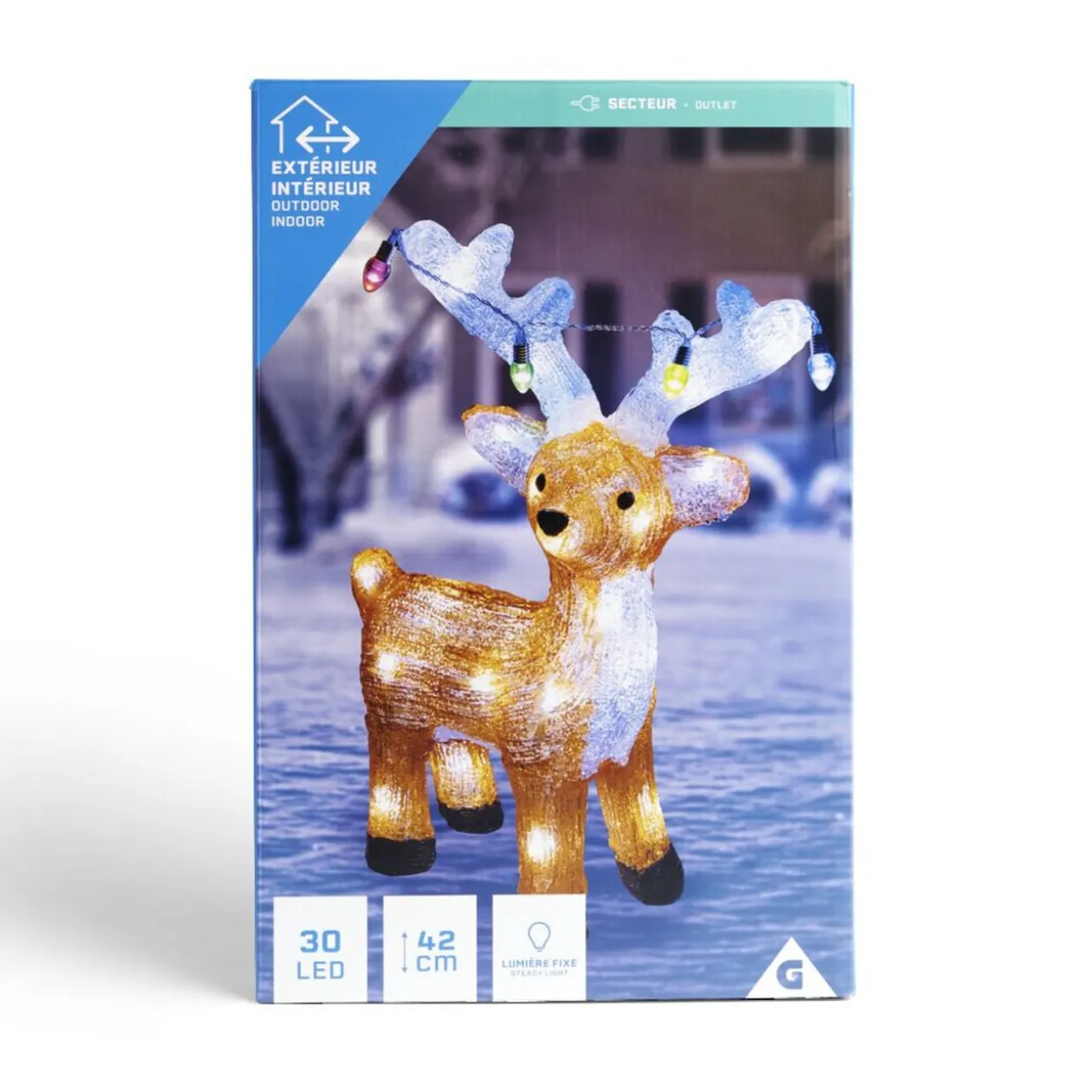 Renne lumineux décoration de Noël extérieur 30LED H42cm