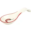 Repose-cuillère en céramique blanche motif piment rouge L16cm