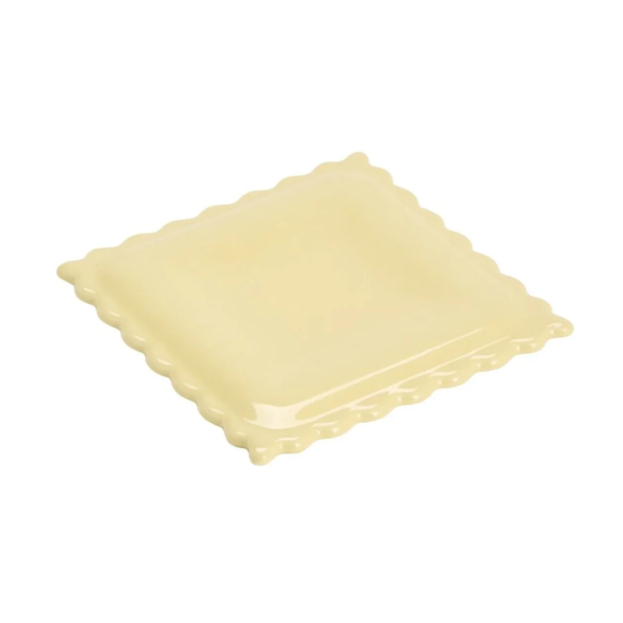 Repose-cuillère forme raviole carré céramique beige 15x15cm