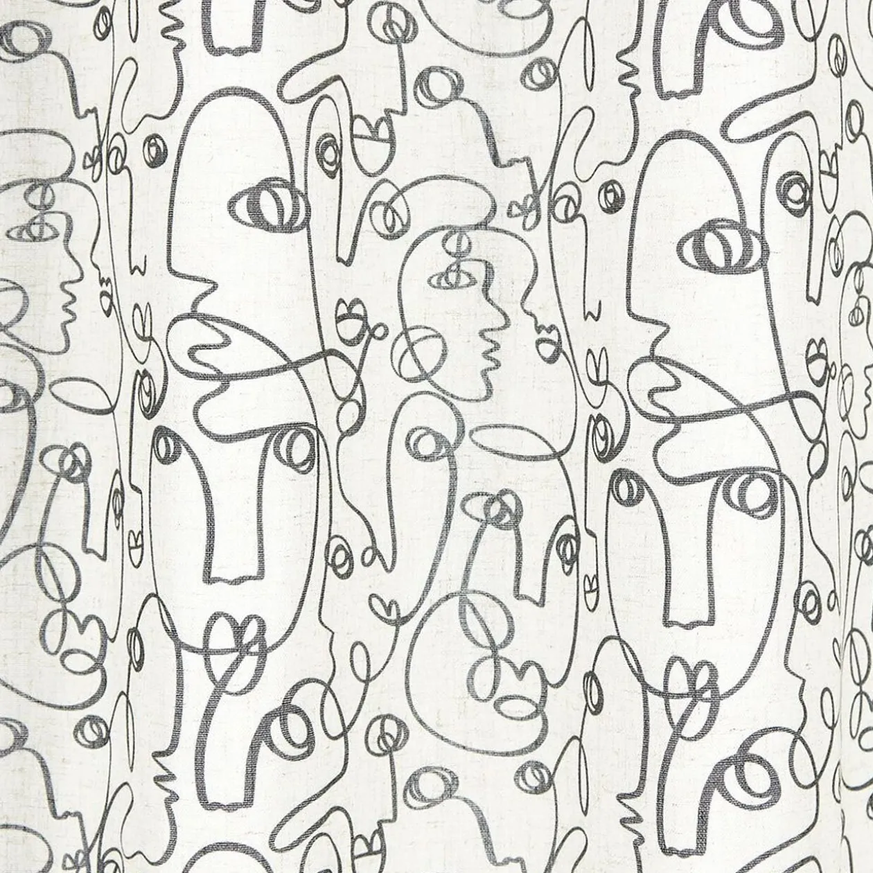 Rideau beige imprimé visage lin et polyester 140x240cm