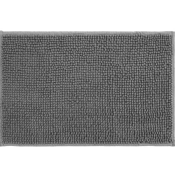 Rideau de douche avec anneaux et tapis salle de bain chenille (2 modèles gris ou vert)
