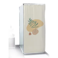 Rideau de douche motif feuille beige et vert 180x200cm 100% polyester < Gifi Discount