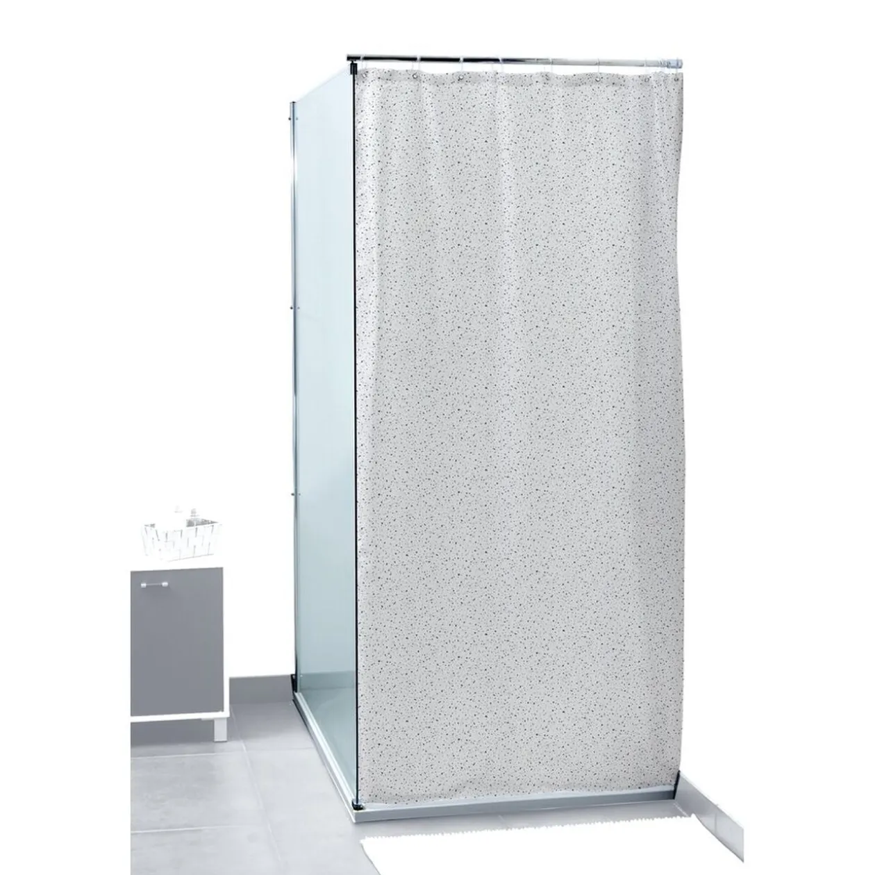 Rideau de douche motif granit blanc et gris 180xH200cm