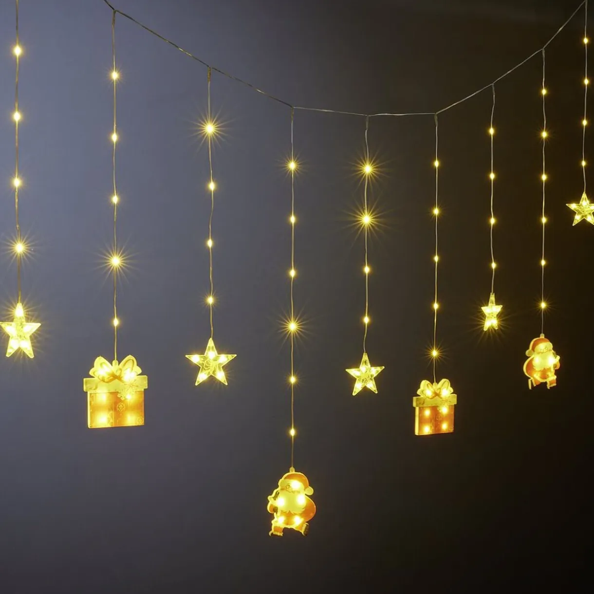 Rideau de fenêtre Noël 90LED lumineux figurines et étoiles L300cm < Gifi Online