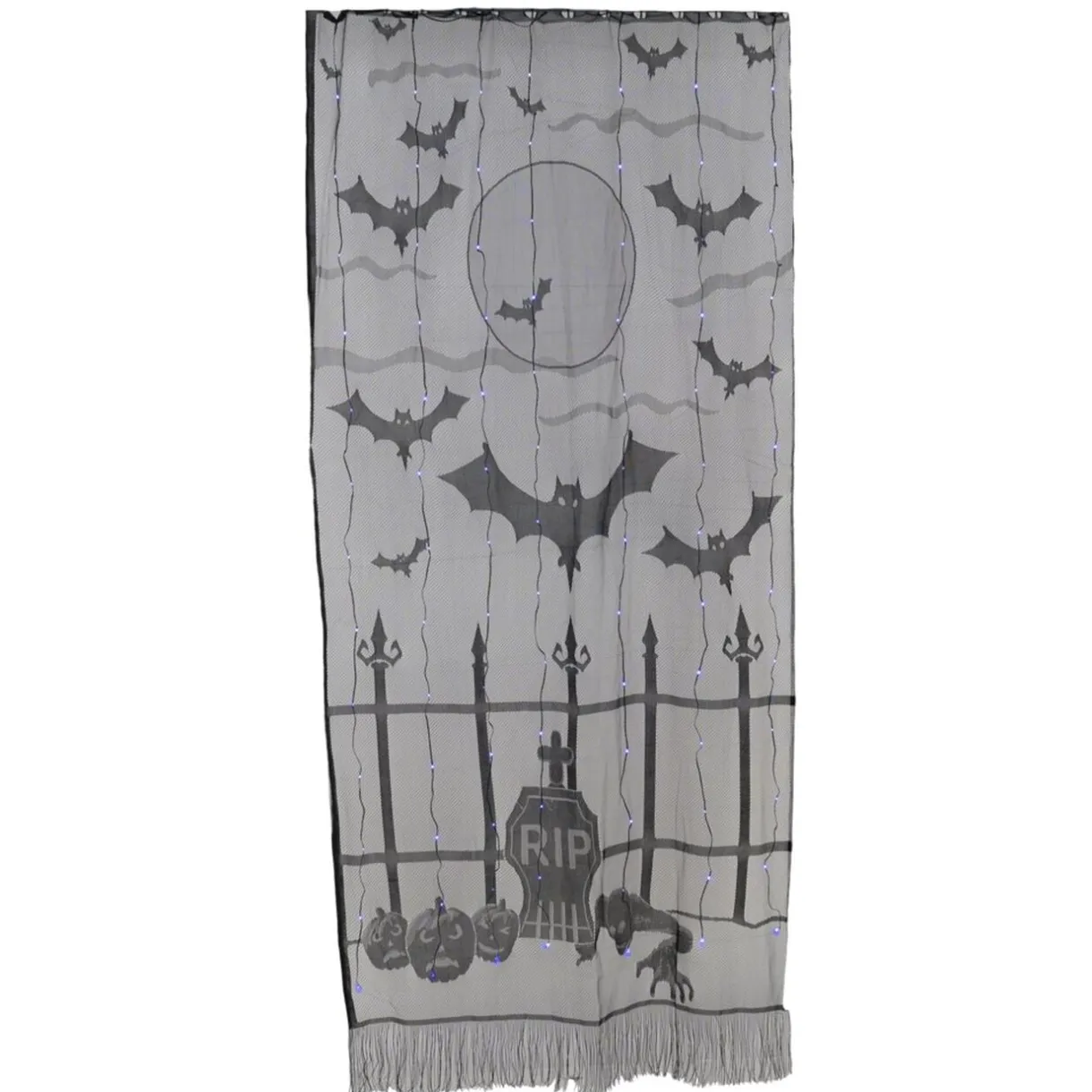 Rideau de porte Halloween LED lumineux nylon noir 110x210cm (2 modèles squelette ou chauve-souris) < Gifi New