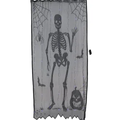 Rideau de porte Halloween LED lumineux nylon noir 110x210cm (2 modèles squelette ou chauve-souris) < Gifi New