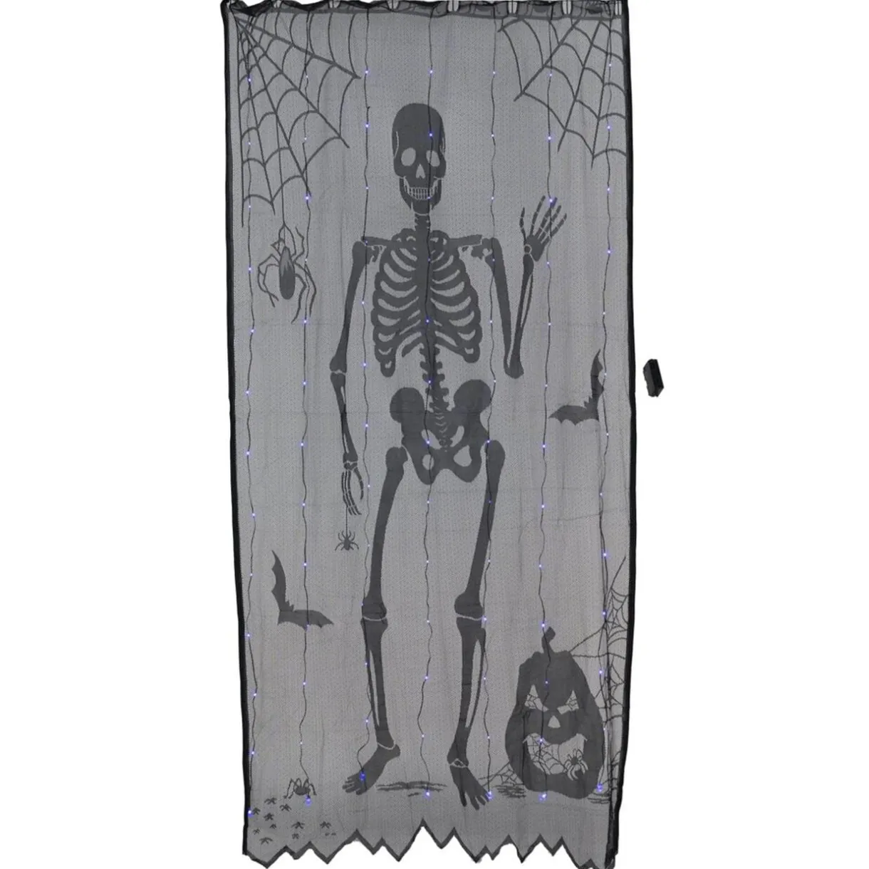 Rideau de porte Halloween LED lumineux nylon noir 110x210cm (2 modèles squelette ou chauve-souris) < Gifi New