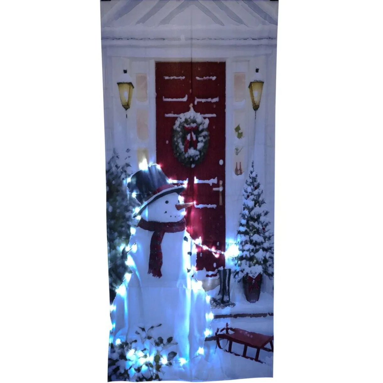 Rideau de porte lumineux 38LED décor bonhomme de neige Noël 90xH200cm < Gifi Outlet